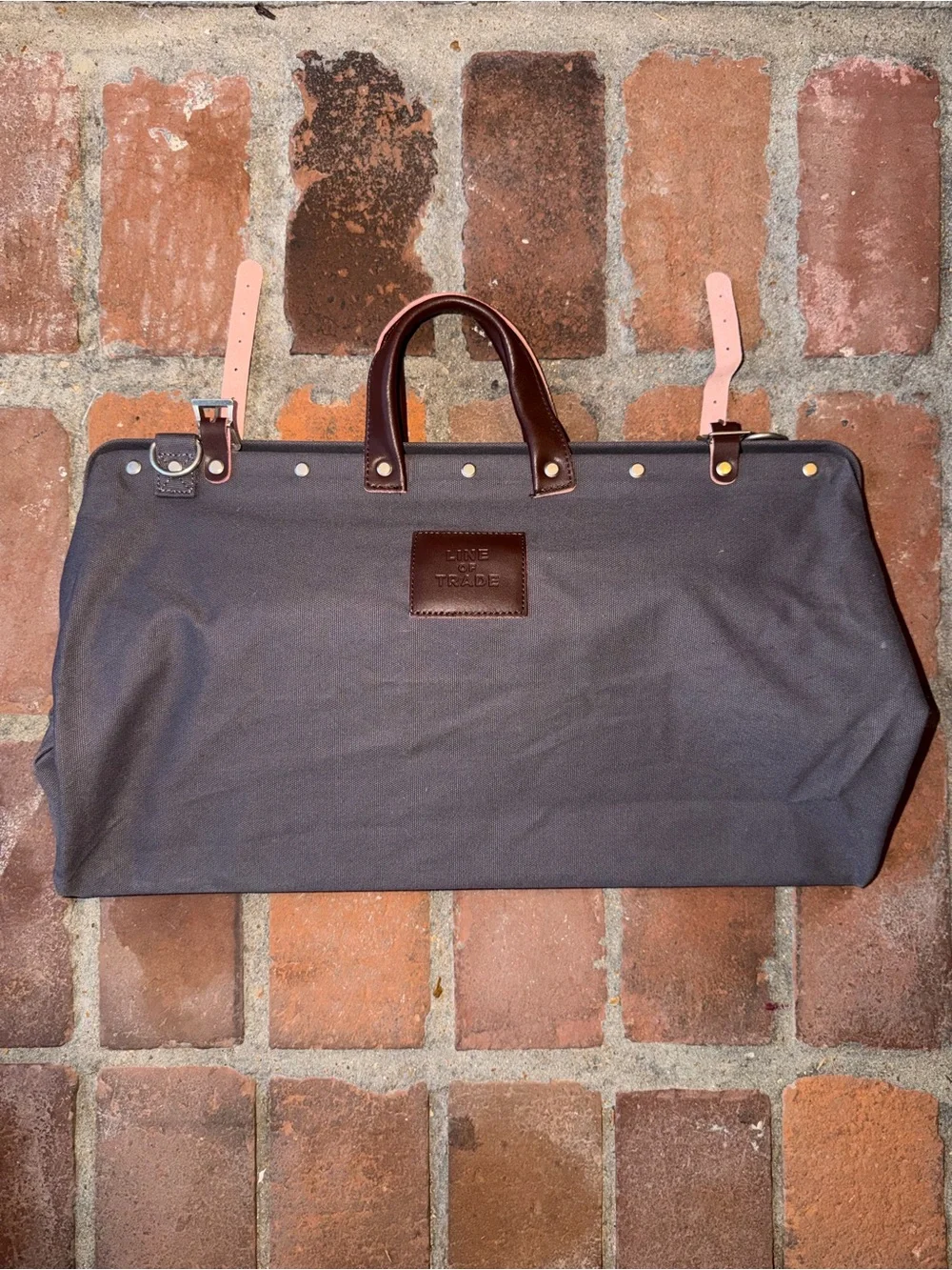 Line of Trade Brown Canvas Travel Duffel with Leather Trim